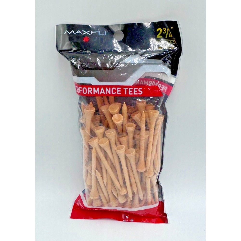 MAXFLI Performance Tees 2-3/4" Natural 100 Pieces Golf Tees Sealed New Bag